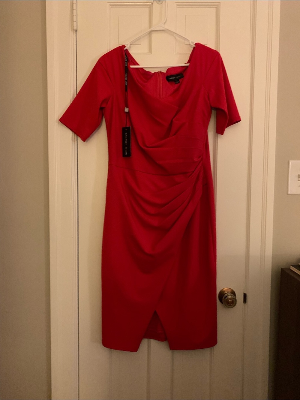 Tadashi Shoji Red Draped Midi Sheath Dress